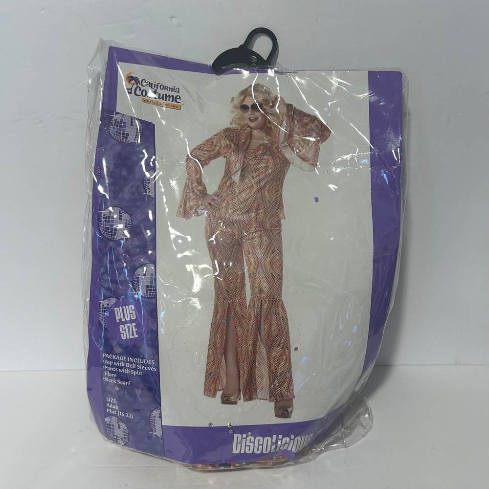 California Costumes Discolicious Adult Plus 16-22 Multicolor New 70s Disco Set